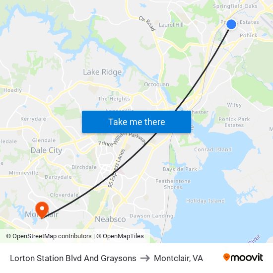 Lorton Station Blvd And Graysons to Montclair, VA map