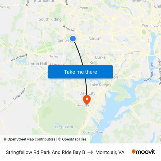 Stringfellow Rd Park And Ride Bay B to Montclair, VA map