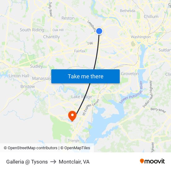 Galleria @ Tysons to Montclair, VA map