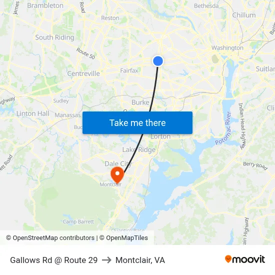 Gallows Rd @ Route 29 to Montclair, VA map