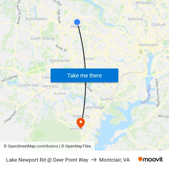 Lake Newport Rd @ Deer Point Way to Montclair, VA map