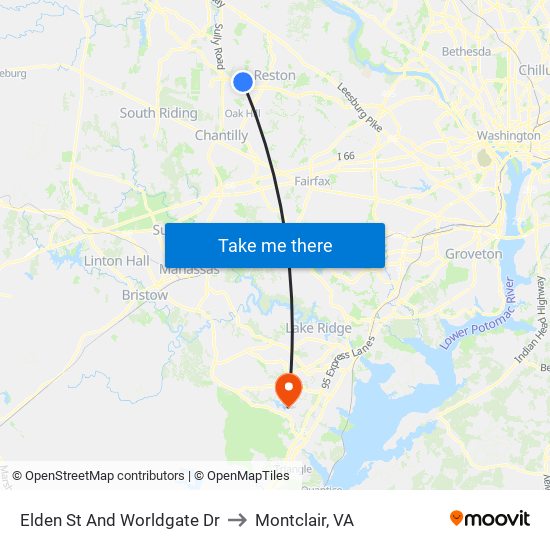 Elden St And Worldgate Dr to Montclair, VA map