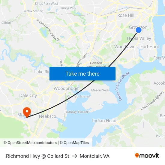 Richmond Hwy @ Collard St to Montclair, VA map