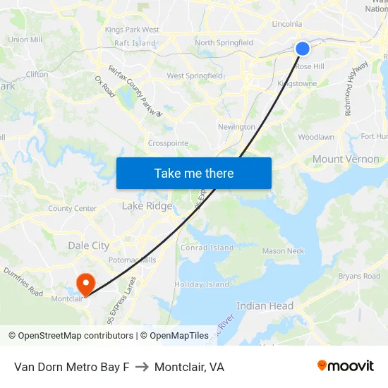 Van Dorn Metro Bay F to Montclair, VA map
