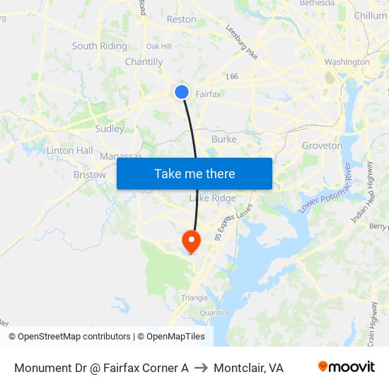 Monument Dr @ Fairfax Corner A to Montclair, VA map