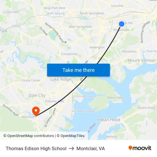 Thomas Edison High School to Montclair, VA map
