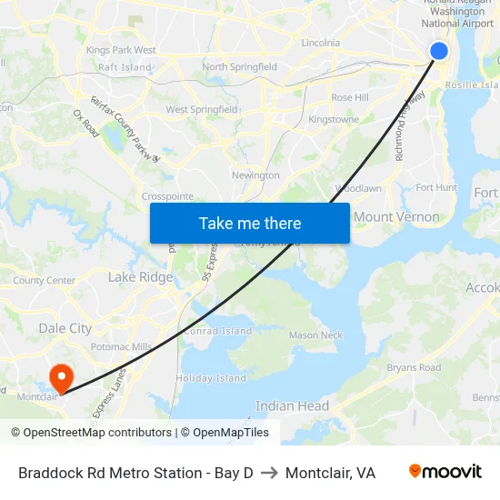 Braddock Rd Metro Station - Bay D to Montclair, VA map