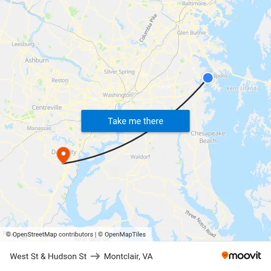 West St & Hudson St to Montclair, VA map