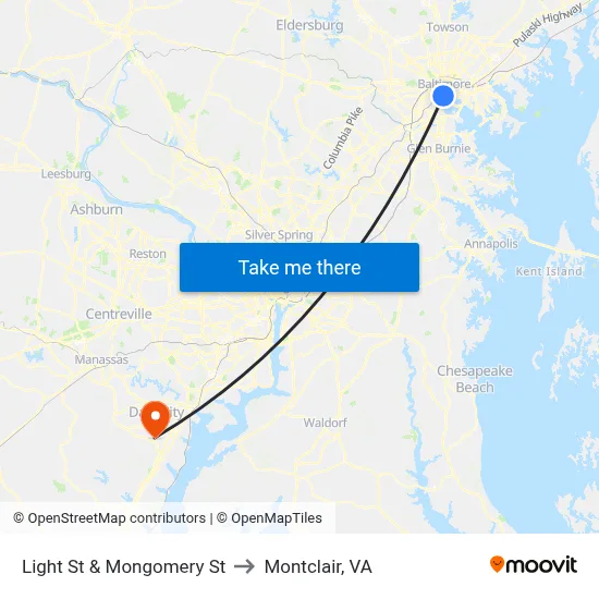 Light St & Mongomery St to Montclair, VA map