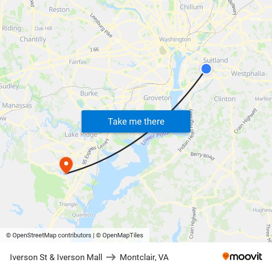 Iverson St & Iverson Mall to Montclair, VA map