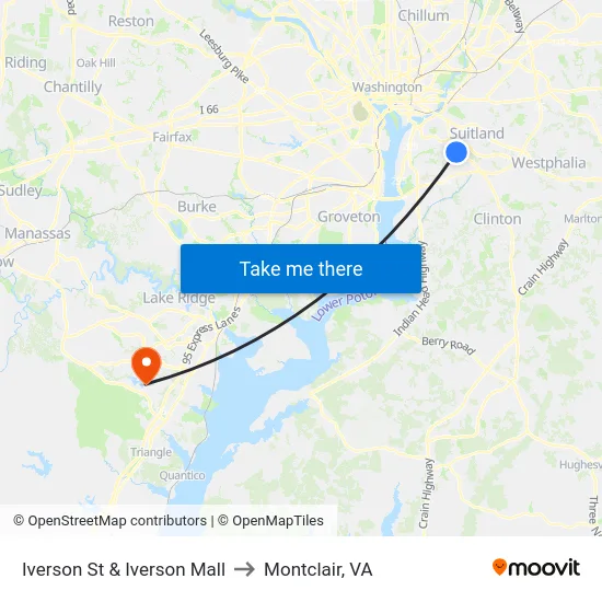 Iverson St & Iverson Mall to Montclair, VA map