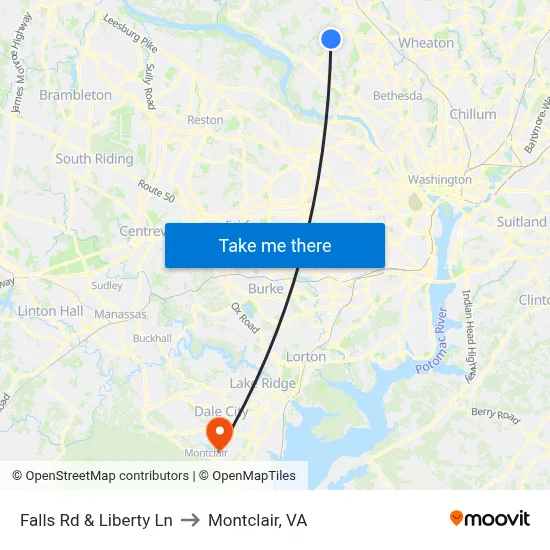 Falls Rd & Liberty Ln to Montclair, VA map