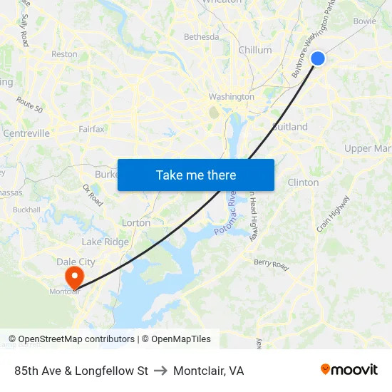 85th Ave & Longfellow St to Montclair, VA map