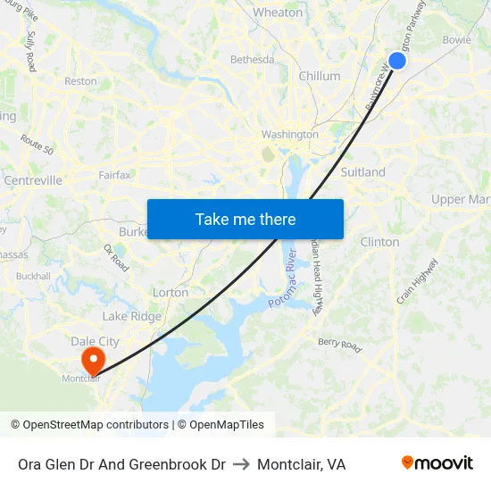 Ora Glen Dr And Greenbrook Dr to Montclair, VA map