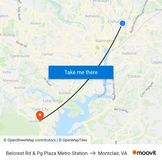 Belcrest Rd & Pg Plaza Metro Station to Montclair, VA map
