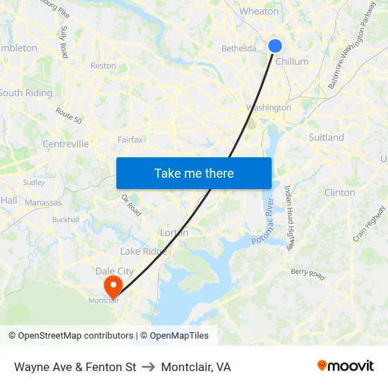 Wayne Ave & Fenton St to Montclair, VA map