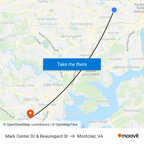 Mark Center Dr & Beauregard St to Montclair, VA map