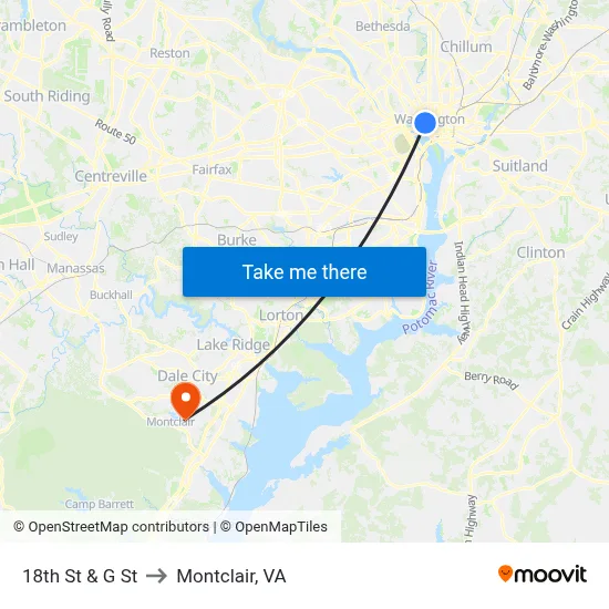 18th St & G St to Montclair, VA map