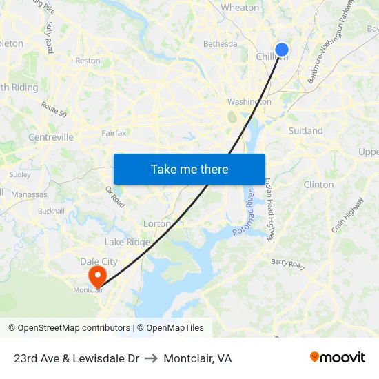 23rd Ave & Lewisdale Dr to Montclair, VA map