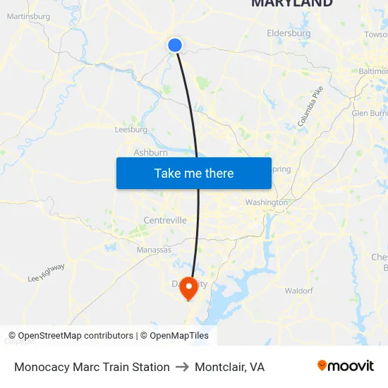 Monocacy Marc Train Station to Montclair, VA map