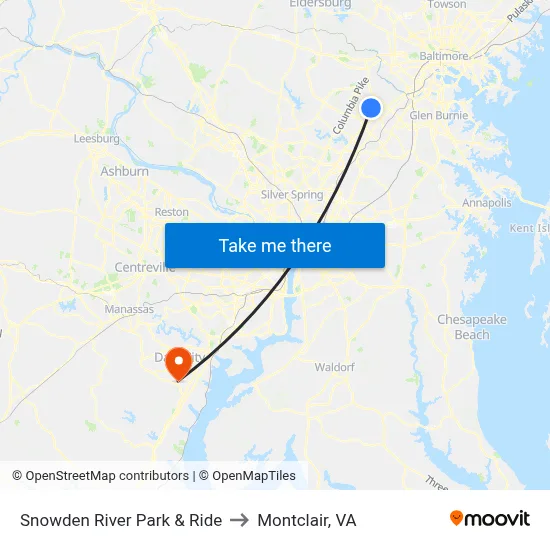 Snowden River Park & Ride to Montclair, VA map