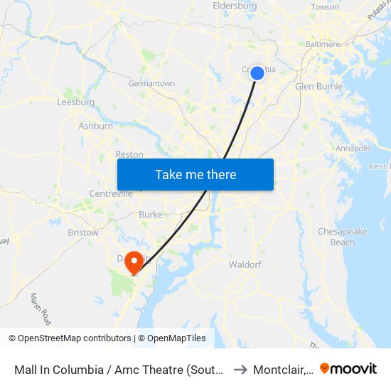 Mall In Columbia / Amc Theatre (Southbound) to Montclair, VA map