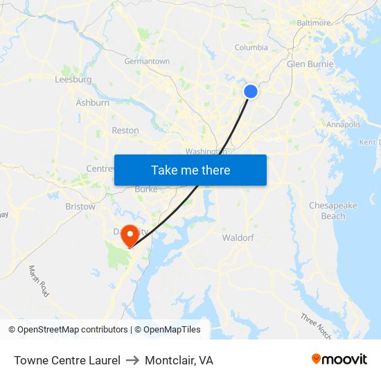 Towne Centre Laurel to Montclair, VA map