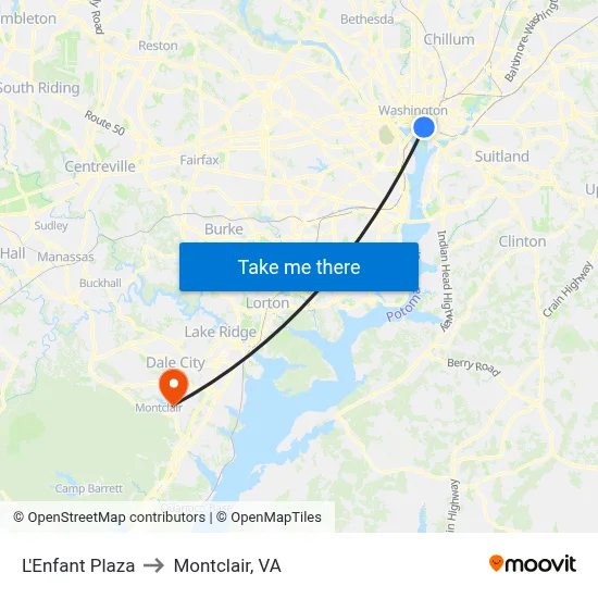 L'Enfant Plaza to Montclair, VA map