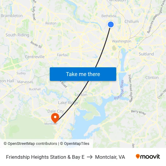 Friendship Heights Station & Bay E to Montclair, VA map