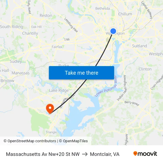 Massachusetts Av Nw+20 St NW to Montclair, VA map
