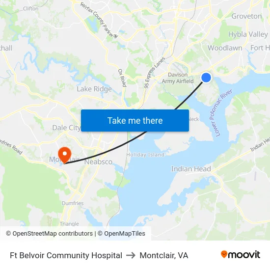 Ft Belvoir Community Hospital to Montclair, VA map