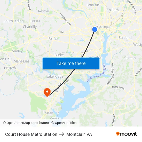 Court House Metro Station to Montclair, VA map