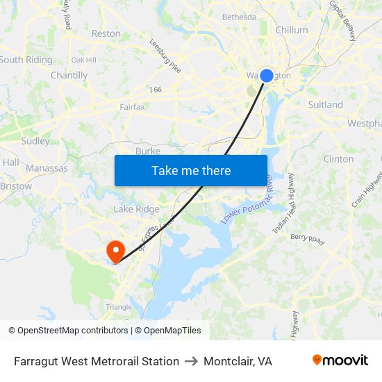 Farragut West  Metrorail Station to Montclair, VA map