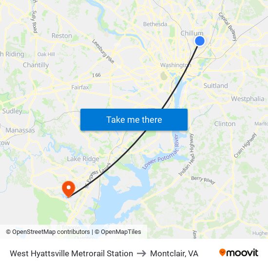 West Hyattsville Metrorail Station to Montclair, VA map
