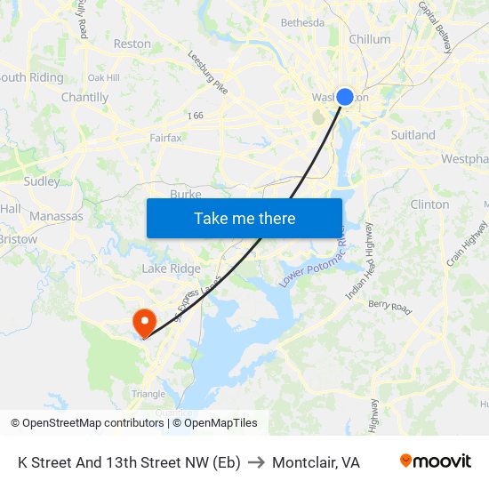 K Street And 13th Street NW (Eb) to Montclair, VA map