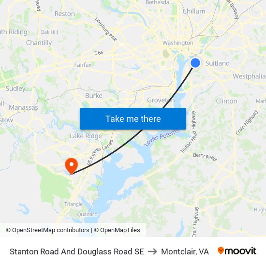 Stanton Road And Douglass Road SE to Montclair, VA map