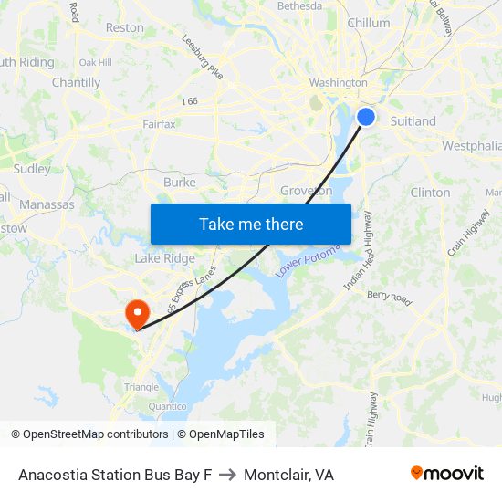 Anacostia Station Bus Bay F to Montclair, VA map