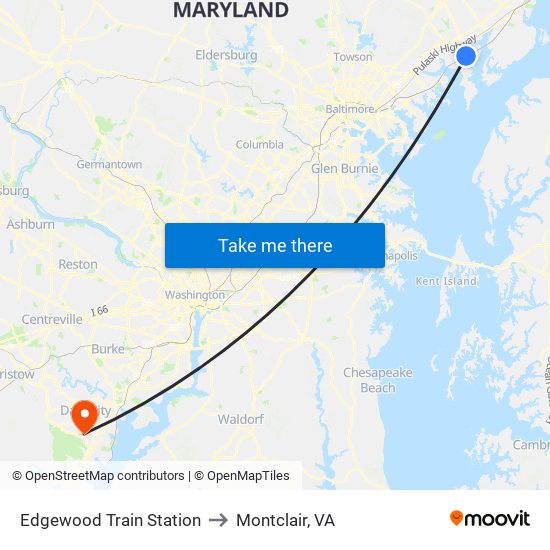 Edgewood Train Station to Montclair, VA map