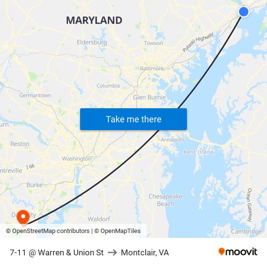 7-11 @ Warren & Union St to Montclair, VA map