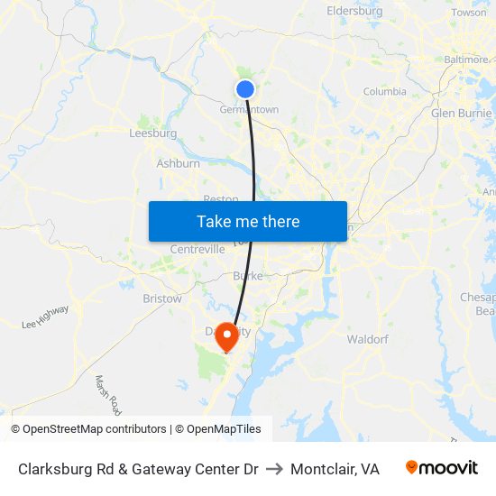 Clarksburg Rd & Gateway Center Dr to Montclair, VA map