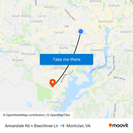 Annandale Rd + Beechtree Ln to Montclair, VA map