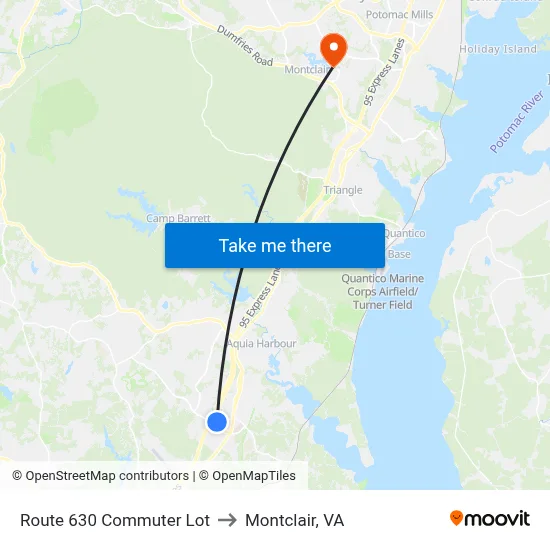 Route 630 Commuter Lot to Montclair, VA map