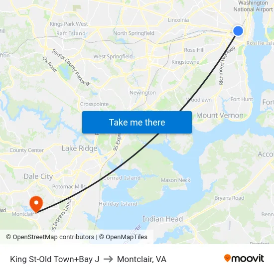 King St-Old Town+Bay J to Montclair, VA map