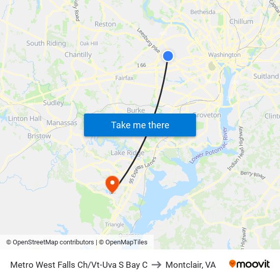 Metro West Falls Ch/Vt-Uva S Bay C to Montclair, VA map