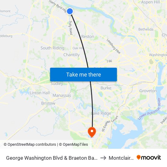 George Washington Blvd & Braeton Bay Terrace to Montclair, VA map