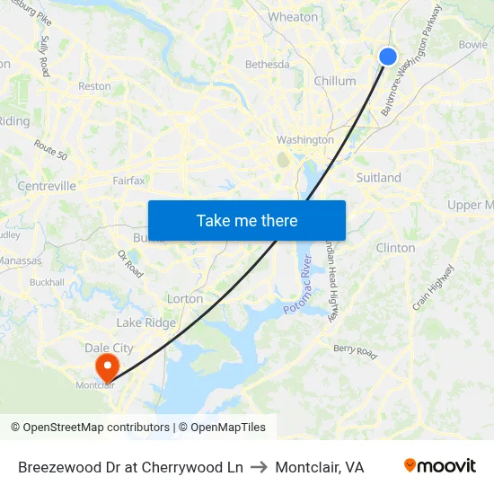 Breezewood Dr at Cherrywood Ln to Montclair, VA map