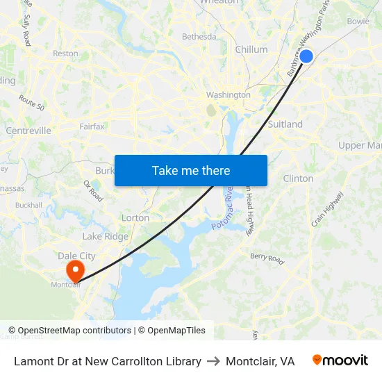 Lamont Dr at New Carrollton Library to Montclair, VA map