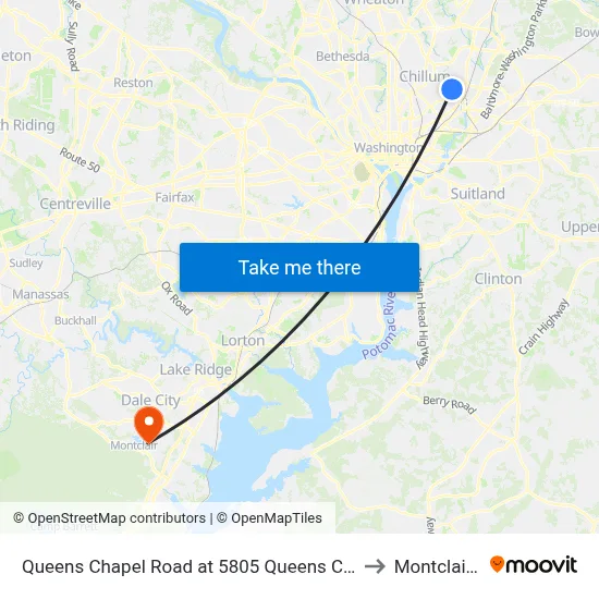 Queens Chapel Road at 5805 Queens Chapel Road to Montclair, VA map
