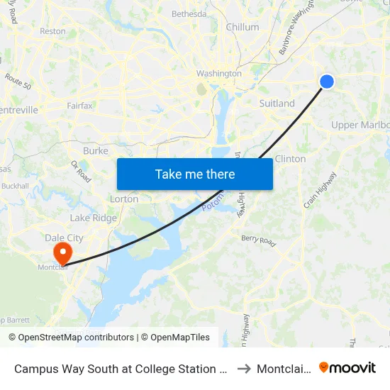 Campus Way South at College Station Drive (Pgcc) to Montclair, VA map