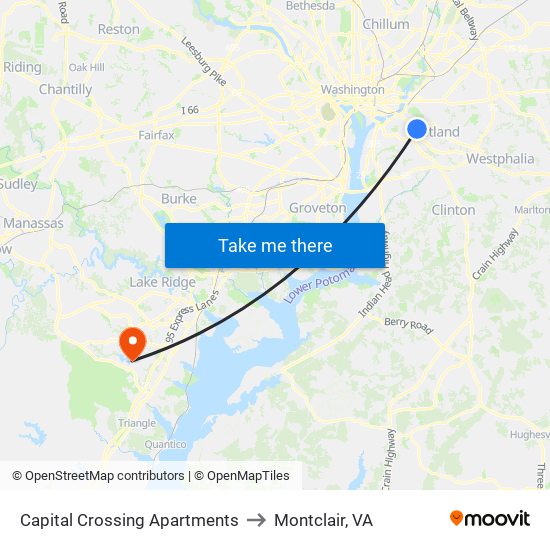 Capital Crossing Apartments to Montclair, VA map